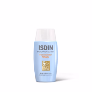 فلوئید ضدآفتاب بدون رنگ ایزدین SPF50 مدل Fusion Water Magic ‌مناسب انواع پوست، حجم 50 میلی‌لیتر